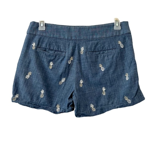 LOFT The Riviera Short Pineapple Embroidered Chambray Shorts - Picture 2 of 5